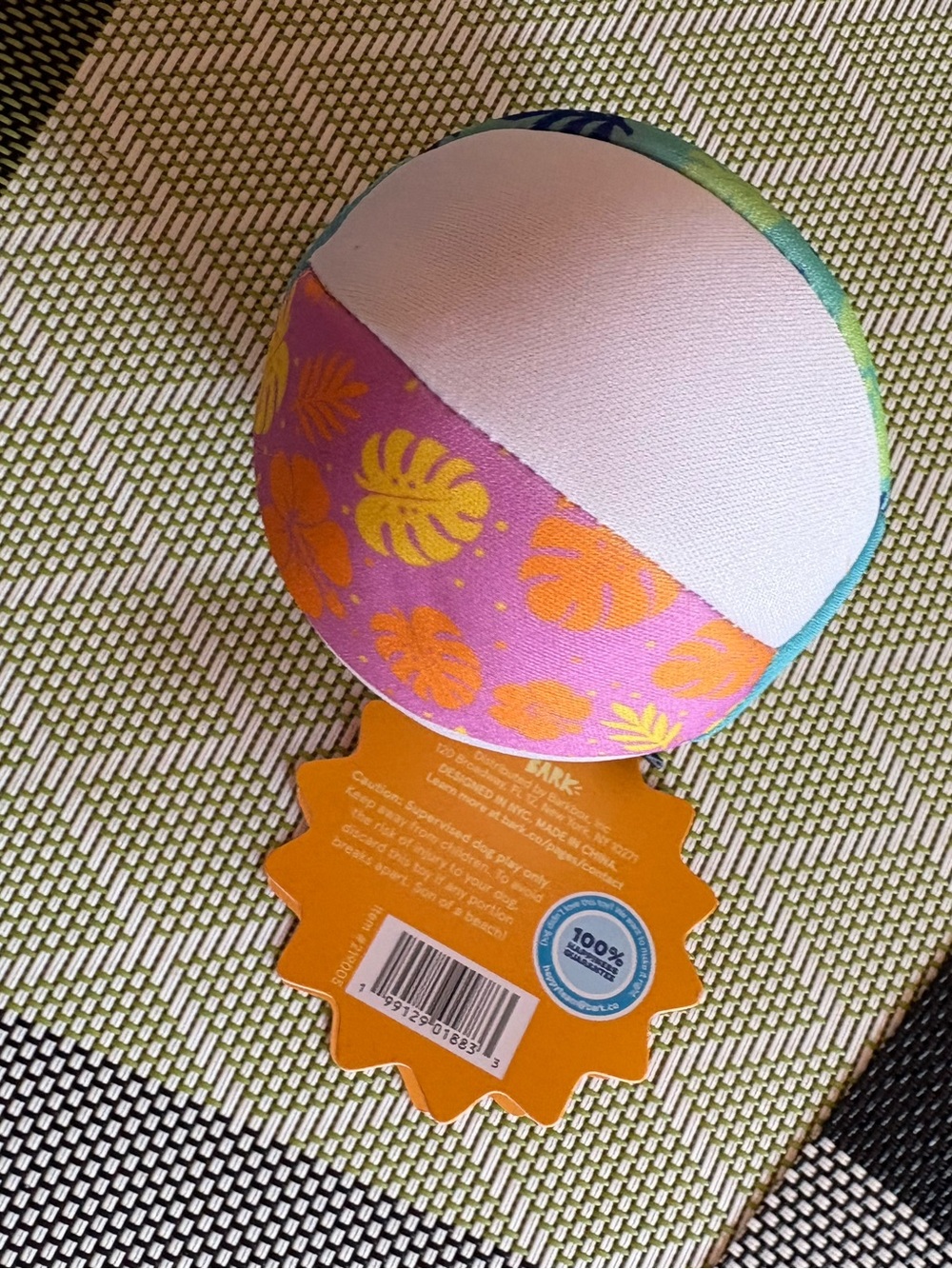 Bark Multicolor Plush Beach Ball Toy - Teal, Yellow, White, Pink - Picture 3 of 3